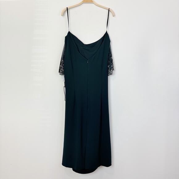 Betsy & Adam Plus "Emily" Short Scuba Crepe Beaded Flutter Sleeve Dress 18W Pine - Picture 8 of 14